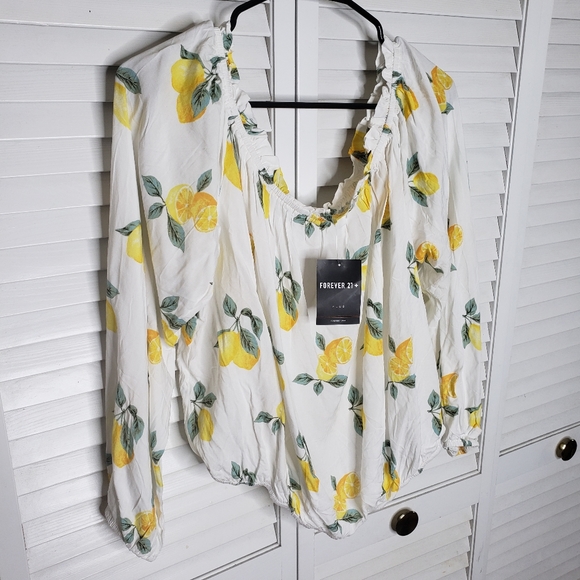 Forever 21+ Lemon Print Off the Shoulder Crop Top - Picture 6 of 14